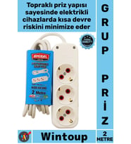 #Priz Dayanıklı Isıya Dirençli Beyaz Güvenli Uzatma Kablosu 3'lü Topraklı 2 Metre Kablolu Grup Priz