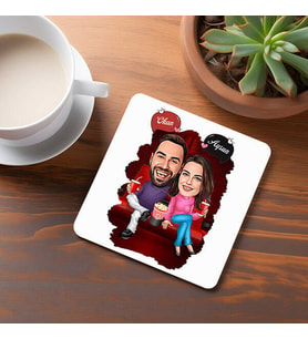 Kişiye Özel Sinema Keyfi Yapan Çiftler Bardak Altlığı