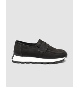Hakiki Nubuk Deri Siyah Kadın Loafer Ayakkabı