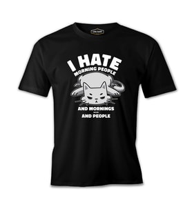 Cat and I Hate People Quote Siyah Erkek Tshirt