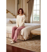 Kadın Kalp Nakışlı Fitilli Pijama Takımı Kışlık Fonksiyonel Dayanıklı Kaliteli Konforlu Şık