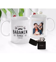 BK Gift Kişiye Özel Babalar Günü Hediyesi Fotoğraflı Kupa Bardak ve Benzinli Çakmak Seti-22 (Model 1)