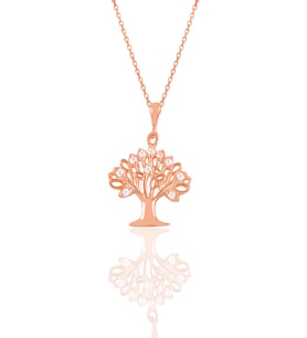 Söğütlü Silver Gümüş rose zirkon taşlı yapraklı ağaç kolye
