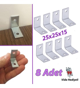 8 Adet Mobilya Eşya Dolap Duvar Sabitleyici Köşe Bağlantı L Demir Gönye Deprem Güvenliği 25x25x15mm (Krom)