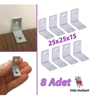 8 Adet Mobilya Eşya Dolap Duvar Sabitleyici Köşe Bağlantı L Demir Gönye Deprem Güvenliği 25x25x15mm (Krom)