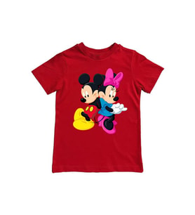 Minnie Mouse baskılı pamuklu penye kumaş yazlık çocuk tişört (Kırmızı)