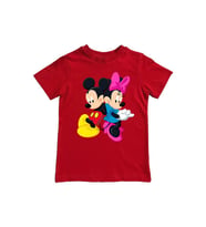 Minnie Mouse baskılı pamuklu penye kumaş yazlık çocuk tişört (Kırmızı)