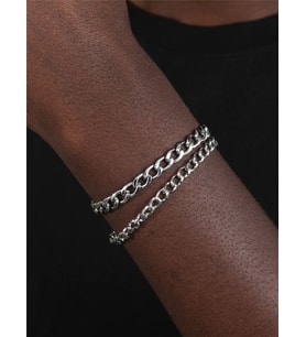 Gümüş Renk Unisex İnce Ve Kalın Cadena Kombin Bileklik -  2130