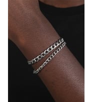 Gümüş Renk Unisex İnce Ve Kalın Cadena Kombin Bileklik -  2130