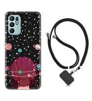 Oppo Reno 6 Kılıf Resimli Boyun Askılı İpli Desenli Silikon Space Woman 1311