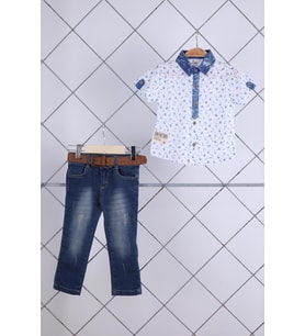 Babyhola Pamuk Gömlek Kot Pantolon Erkek Bebek Çocuk Bayramlık Takım Elbise 22356
