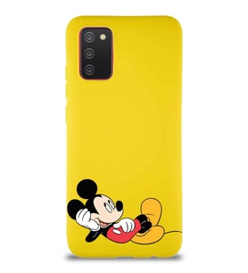 Samsung Galaxy A02S Soft Premier Kapak Mickey Mouse-F Tasarımlı Silikon Kılıf - Sarı (Şeffaf)