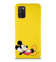 Samsung Galaxy A02S Soft Premier Kapak Mickey Mouse-F Tasarımlı Silikon Kılıf - Sarı (Şeffaf)