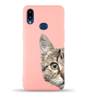 Samsung Galaxy A10s Uyumlu Lansman Kılıf Catface Tasarımlı İçi Kadife Kapak-Pembe (Şeffaf)