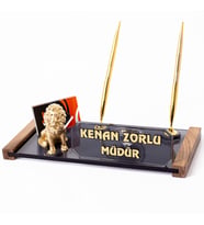 Aslan Biblolu Kristal Masaüstü İsimlik Ofis Masa İsimliği Hediye