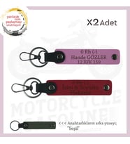 Motosiklet Aşıkları İçin, İsim Plaka ve 0 Rh (-) Kan Grubu Yazılı 2'li Anahtarlık, Kırmızı-Pembe-Ysl (Çok Renkli)