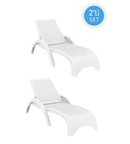 Omnipazar TRK-860 Siesta Fiji Rattan Desenli Ayarlanabilir Lüks Şezlong Beyaz 2'li Set