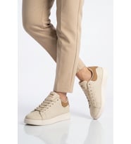 Walkway Bej Bağcıklı Hafif Unisex Cilt Spor Ayakkabı Costa G