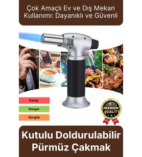 Profesyonel 1300 Derece Sıcaklık Veren Kamp Mangal Tatlı Kömür Gaz Doldurulabilir Alev Pürmüz Çakmak