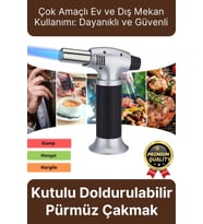 Profesyonel 1300 Derece Sıcaklık Veren Kamp Mangal Tatlı Kömür Gaz Doldurulabilir Alev Pürmüz Çakmak