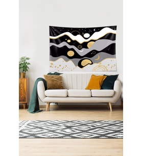Geometrik Renk Bloklu Leke Tutmaz Kadife Dokulu Kumaş Duvar Örtüsü Duvar Halısı Tapestry (Gold)