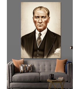 Türkiye Cumhuriyeti Kurucusu Atatürk Dekoratif Kanvas - Mdf Ahşap Tablo