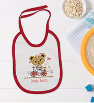 BK Kids Kişiye Özel Sevimli Ayı Tasarımlı Kırmızı Bebek Mama Önlüğü-2
