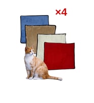 4 Adet Yumuşak Dokulu Peluş Kedi Halısı 40x40 cm Kulübe İçi Pofuduk Minder (Bej-Kırmızı)