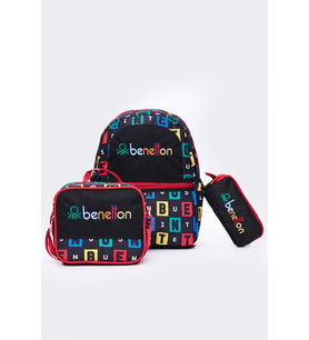United Colors Of Benetton Erkek Çocuk 3'lü Okul Seti İlkokul Çantası & Beslenme & Kalemlik 13169 (Siyah)