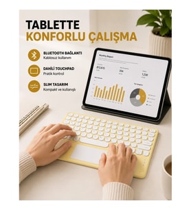 Mey İthalat® Bluetooth Kablosuz Klavye – İnce Slim Model, Tablet ve Akıllı TV Uyumlu, Sessiz Tuşlu T