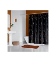 Siyah Mermer Desenli Banyo Perdesi, 180x200cm Duş Perdesi-Tek kanat Duş Perdesi-C Halka Hediyeli
