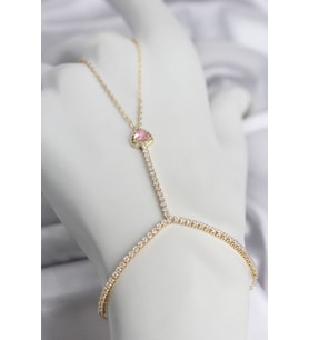 Gold Renk Pirinç Zirkon Taşlı Pembe Kalp Model Şahmeran TJ-SN771