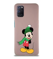 Oppo A52 Soft Premier Kapak Mickey Mouse-G Tasarımlı Silikon Kılıf - Pudra (Şeffaf)