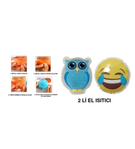GÜLEN EMOJİ MAVİ BAYKUŞ CEP SOBASI,EL ISITICI,2 ADET SICAK SU TORBASI PVC  9cm