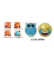 GÜLEN EMOJİ MAVİ BAYKUŞ CEP SOBASI,EL ISITICI,2 ADET SICAK SU TORBASI PVC  9cm