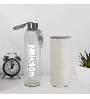 Kişiye Özel Peluş Kılıflı Cam Matara 750 Ml (Krem)