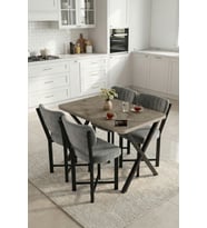 Mutfak Masası 4 Sandalyeli Set 110x70 cm Modern Masa Takımı Cafe Balkon Ofis Masa Elma 9886 Gri