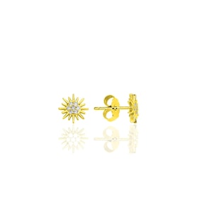Gümüş altın yaldızlı zirkon taşlı  güneş küpe SGTL12333GOLD