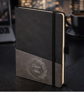 BK Gift Kişiye Özel Siyah Termo Deri Defter -9, Kartvizit Bölmeli, Çizgili Ivory Kağıt