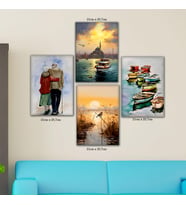 gün batımı cami deniz gemi yaşlı çift resimli 4lü hd baskılı kanvas tablo resim