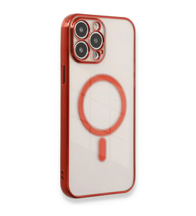 iPhone 13 Pro Max Kılıf Magneticsafe Lazer Silikon - Kırmızı