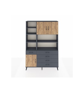 Arges Dolap 9 Raflı 5 Çekmeceli 3 Kapaklı 132x30x195 Antrasit-Çam/Antrasit