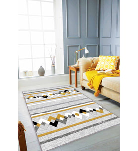Sarı Zigzag Kaymaz Tabanlı Makinede Yıkanabilir Halı RT01 - 100 x 160 cm
