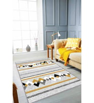 Sarı Zigzag Kaymaz Tabanlı Makinede Yıkanabilir Halı RT01 - 100 x 160 cm