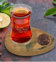 BK Gift Kişiye Özel Mermer Tasarımlı Doğal Ahşap Tabaklı Heybeli Çay Bardağı Sunum Seti Model 18