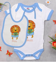 BK Kids Kişiye Özel İsimli Mavi Bebek Body Zıbın ve Mama Önlüğü Hediye Seti-23