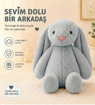 Uyku Arkadaşım PAPYONLU Uzun Kulak Bunny Peluş Tavşan 65 cm (Gri)