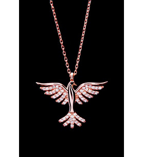 Kadın 925 Ayar Gümüş Kolye, Anka Kolye, Anka Kuşu Kolye (Rose)