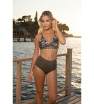 Estiva Yüksek Bel Kruvaze Desenli Bikini Takımı - Kahverengi