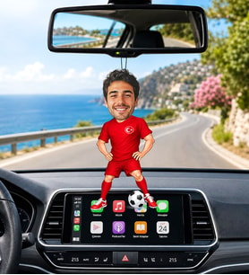 Kişiye Özel Futbolcu Karikatürlü Araç Dikiz Aynası Süsü – Fotoğraflı Milli Takım Temalı Hediye